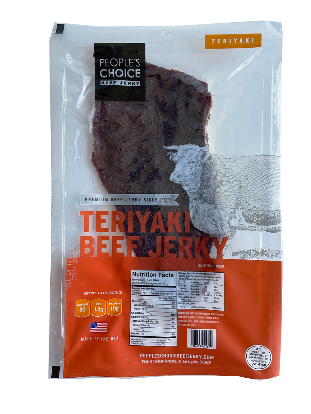 People's Choice Classic Slab Beef Jerky Teriyaki (Individually Wrapped 15ct)