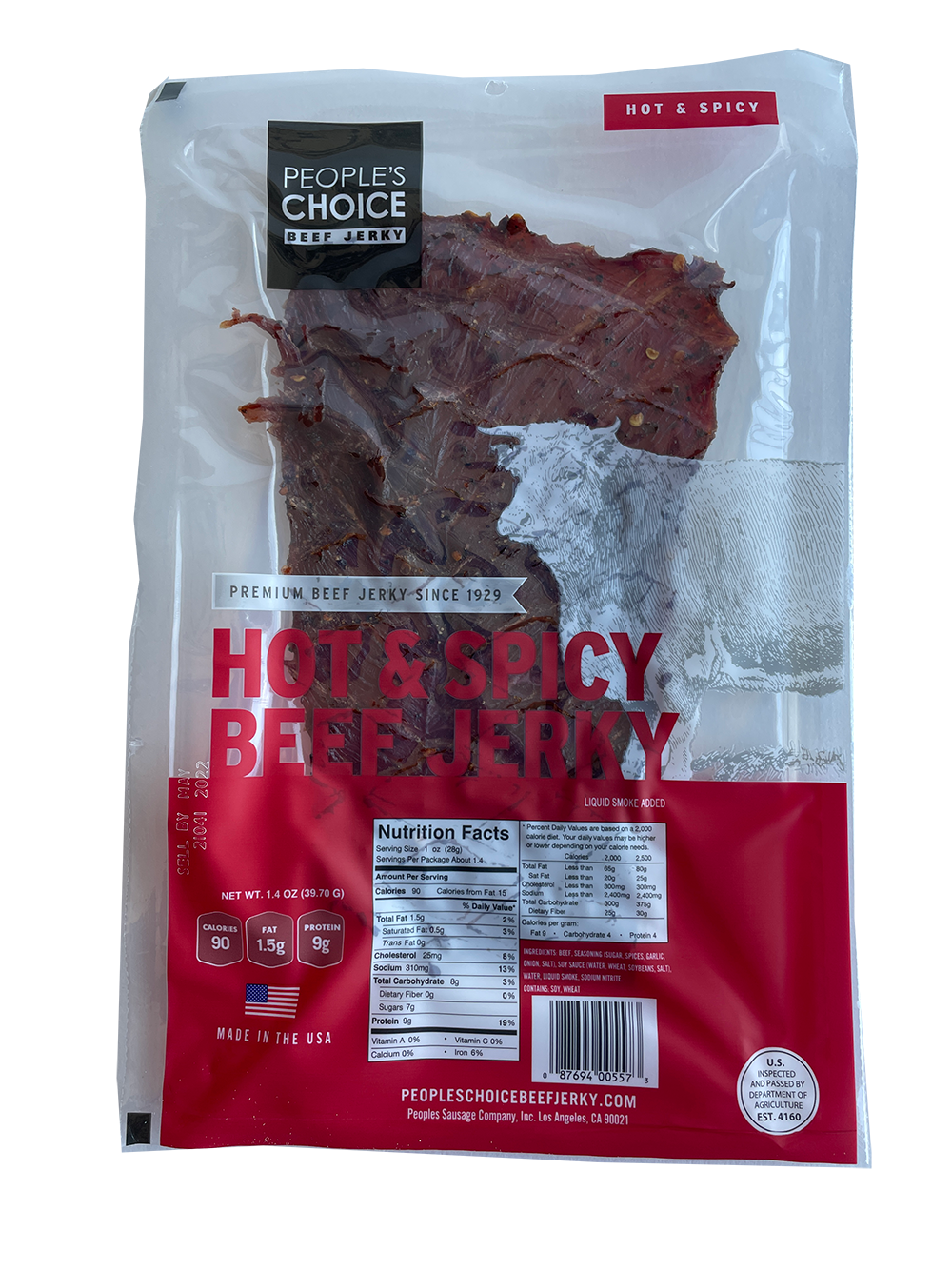 People's Choice Classic Slab Beef Jerky Hot & Spicy (Individually Wrapped 15ct)